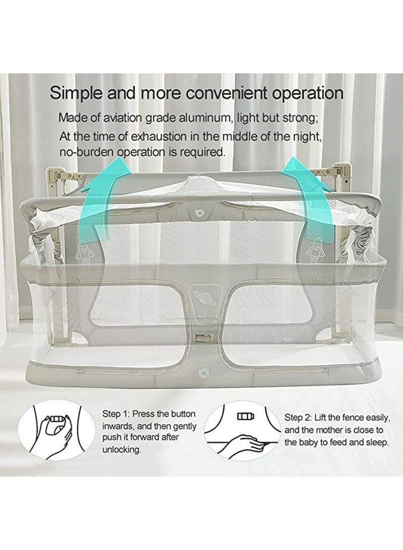 3 in 1 Baby Bedside Sleeper Folding Portable Crib in-Bed Co-sleeper breathable and visible Aluminum Alloy