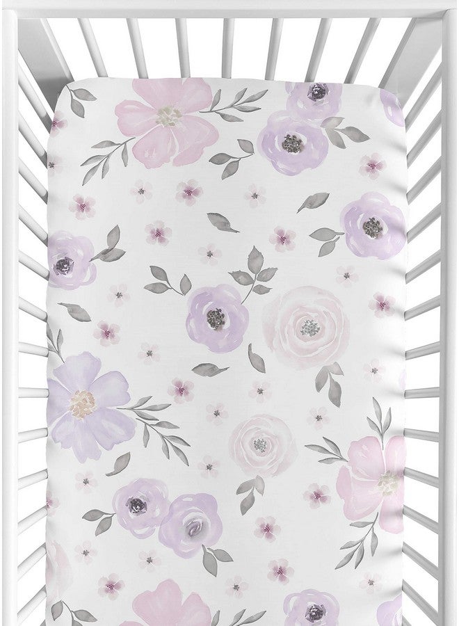 Lavender Purple Pink Grey And White Baby Or Toddler Fitted Crib Sheet For Watercolor Floral Collection Rose Flower