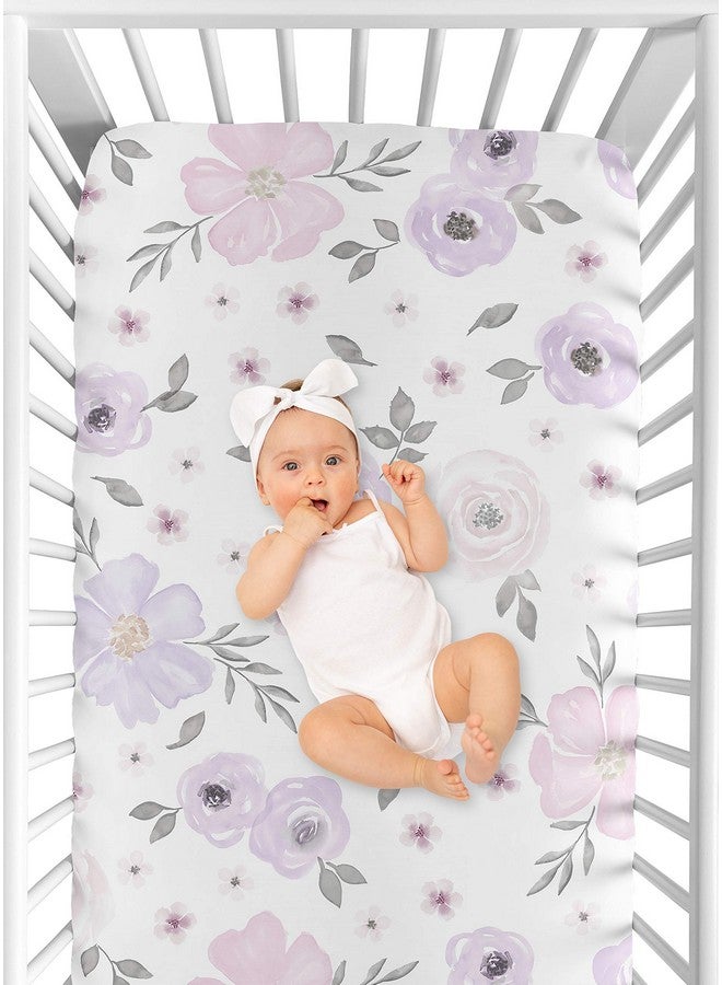 Lavender Purple Pink Grey And White Baby Or Toddler Fitted Crib Sheet For Watercolor Floral Collection Rose Flower