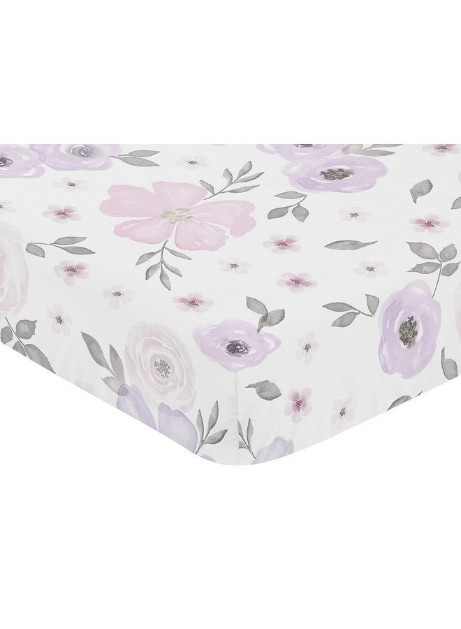 Lavender Purple Pink Grey And White Baby Or Toddler Fitted Crib Sheet For Watercolor Floral Collection Rose Flower