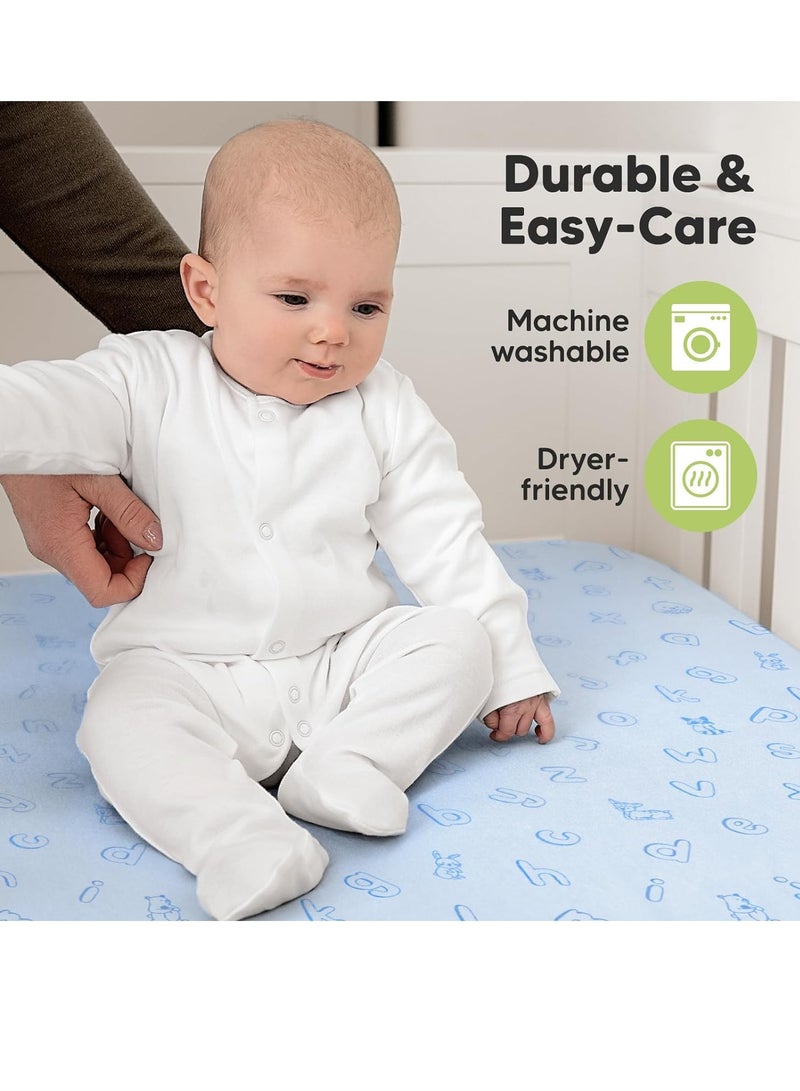 2 Pack Organic Crib Sheets for Boys, Girls-Jersey Fitted Crib Sheet, Baby Crib Sheets Neutral, Crib Mattress Sheet, Cotton Crib Sheets, Soft Baby Sheets, Unisex Crib Fitted Sheet (ABC Land Sky)