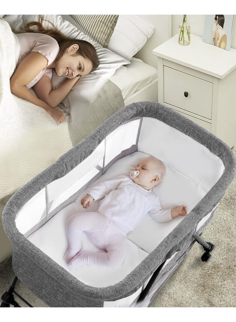 3 in 1 Portable Baby Bassinets Rocking Cradle Bed Bedside Sleeper Crib with Breathable Net and Mattress