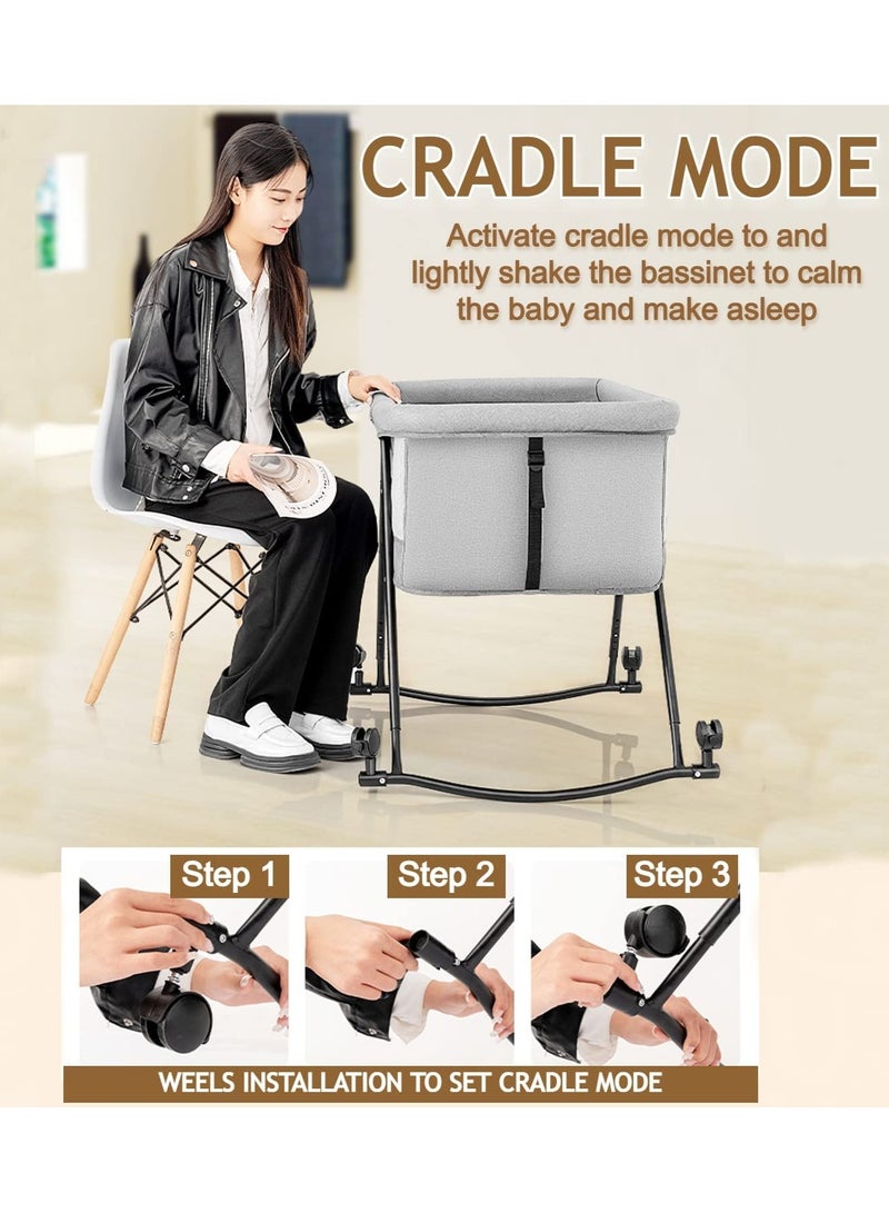 3 in 1 Portable Baby Bassinets Rocking Cradle Bed Bedside Sleeper Crib with Breathable Net and Mattress