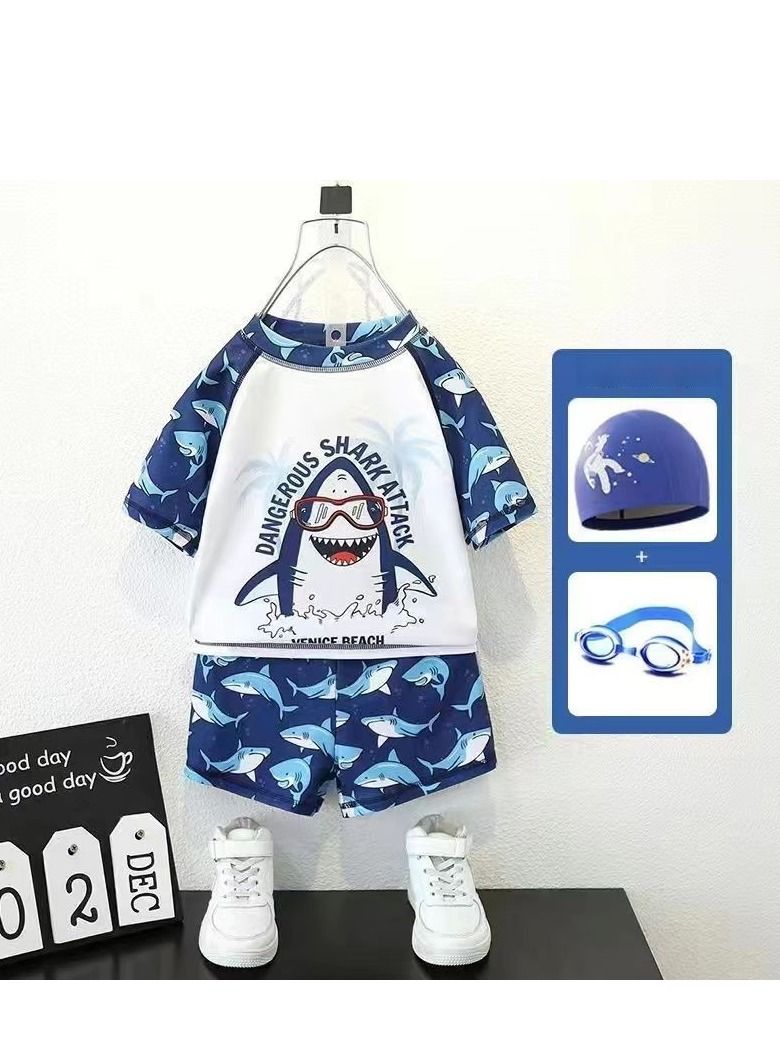 2023 Children's Sunscreen Quick-Drying Swimsuit Swimming Training Hot Spring Suit Professional Five-Point Boy Short-Sleeved Split Suit