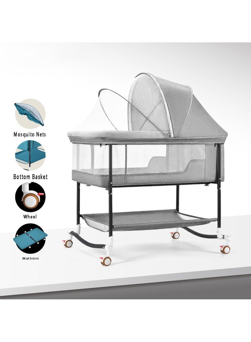 Baby Bassinets Bedside Moveable Baby Crib Portable Bassinets for Safe Co-Sleeping Adjustable Baby Bed Grey