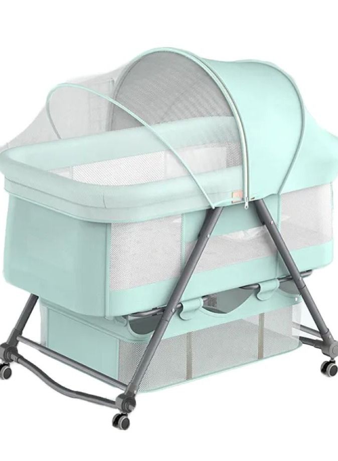 Crib Splice Bed, Baby Bassinet Bed With Large Storage Basket, Foldable Newborn Bedside Sleeper