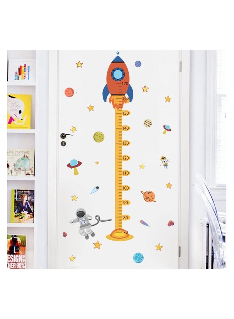 Cartoon Space Rocket Height Chart Sticker Growth Measurement Removable Wall Decal Children Kids Baby Home Room Nursery DIY Decorative Adhesive Art Mural