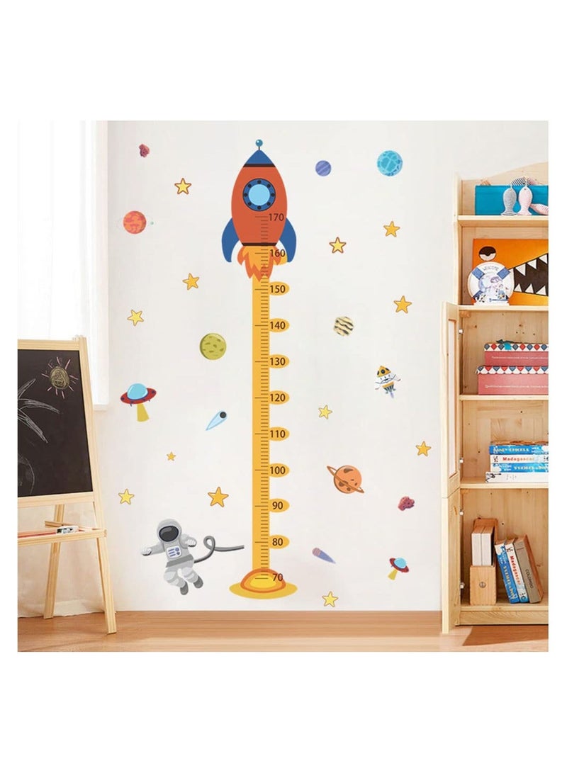 Cartoon Space Rocket Height Chart Sticker Growth Measurement Removable Wall Decal Children Kids Baby Home Room Nursery DIY Decorative Adhesive Art Mural