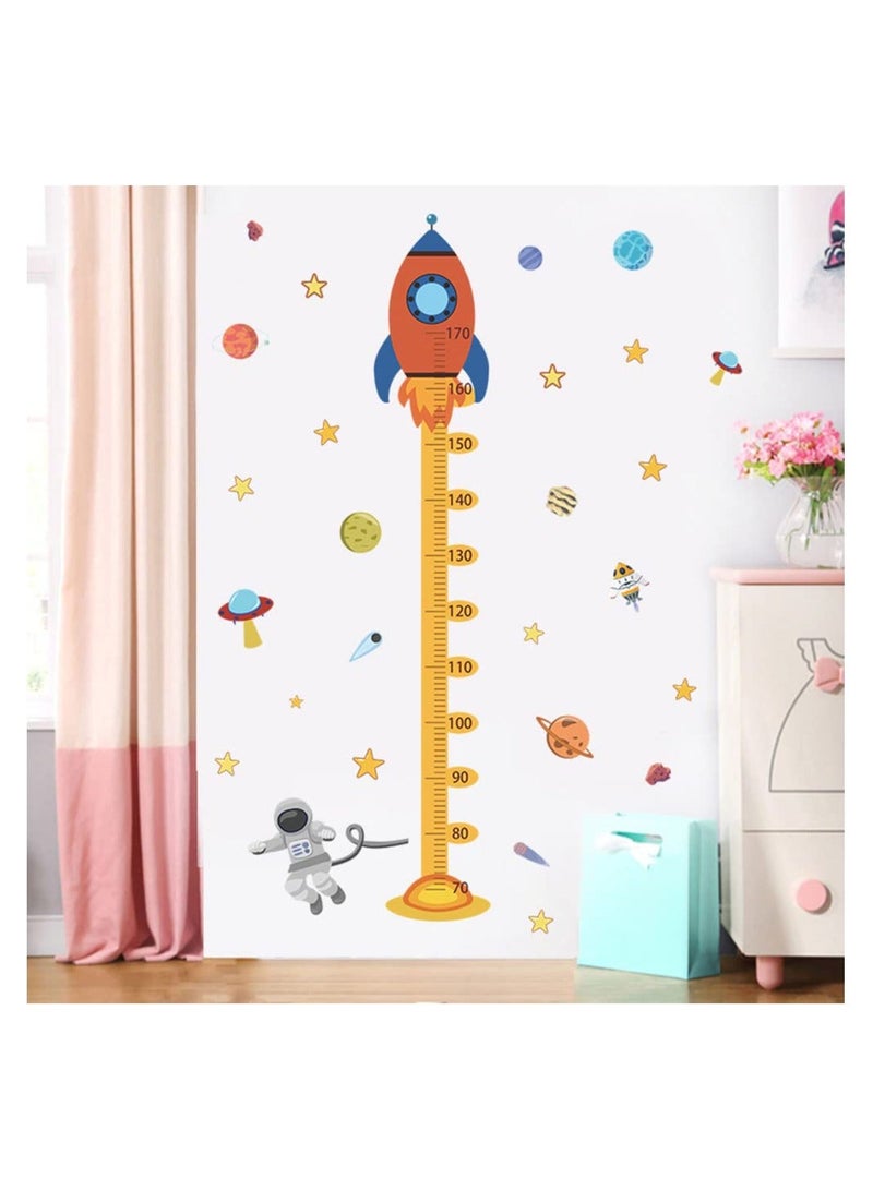 Cartoon Space Rocket Height Chart Sticker Growth Measurement Removable Wall Decal Children Kids Baby Home Room Nursery DIY Decorative Adhesive Art Mural