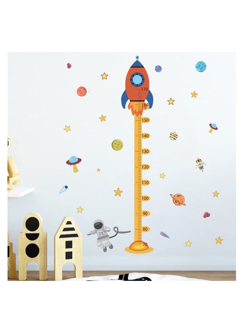 Cartoon Space Rocket Height Chart Sticker Growth Measurement Removable Wall Decal Children Kids Baby Home Room Nursery DIY Decorative Adhesive Art Mural