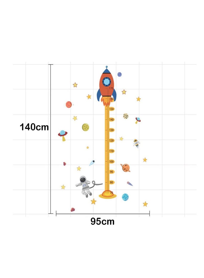 Cartoon Space Rocket Height Chart Sticker Growth Measurement Removable Wall Decal Children Kids Baby Home Room Nursery DIY Decorative Adhesive Art Mural