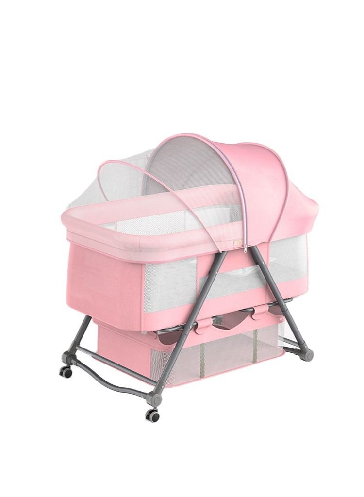 Crib Splice Bed, Baby Bassinet Bed With Large Storage Basket, Foldable Newborn Bedside Sleeper