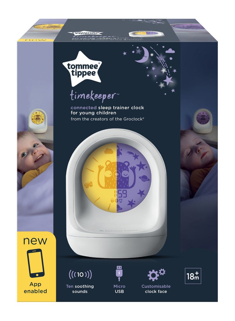 Trainer, Timekeeper Connected Sleep Aid, App-Enabled Alarm Clock And Nightlight For 18+ Months White