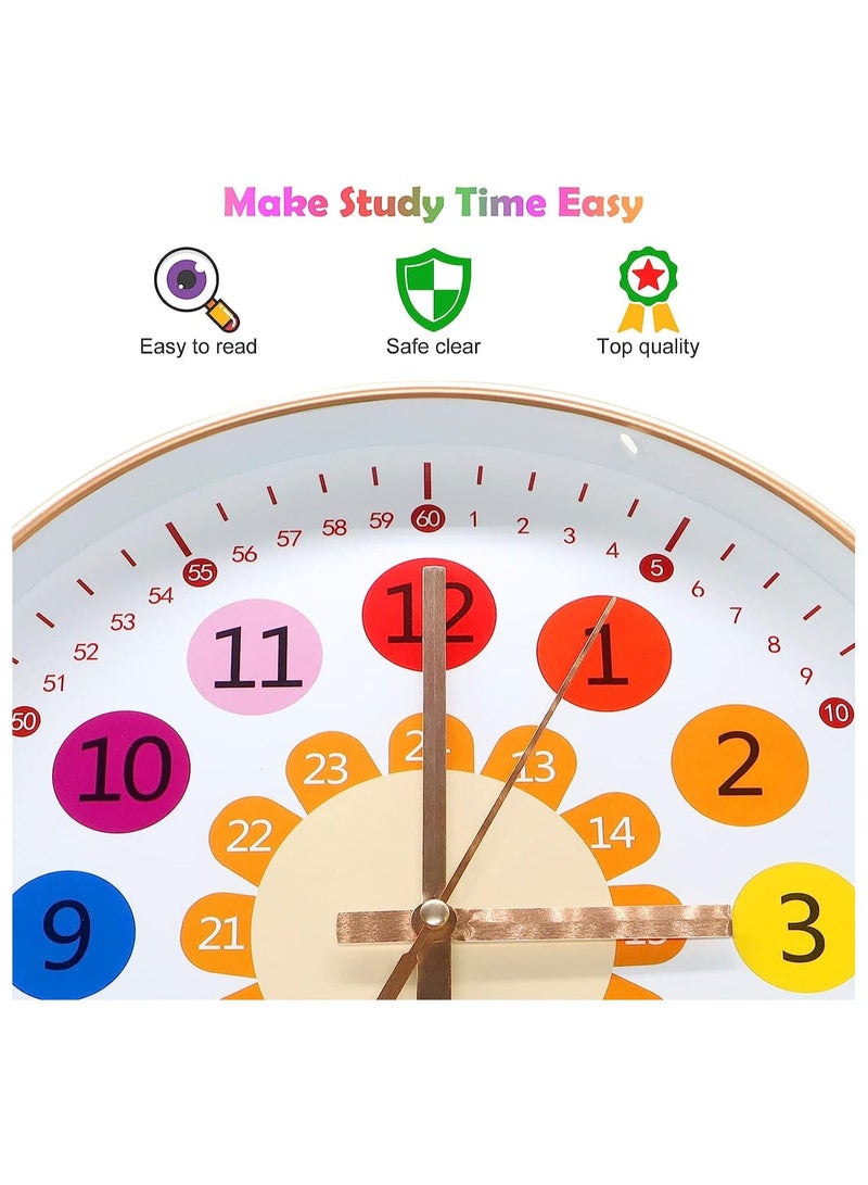 Learning Clock for Kids, Telling Time Teaching Clock, Kids Room Wall Decor, Silent Non Ticking Analog Battery Operated Room, Bedrooms, Playroom, School