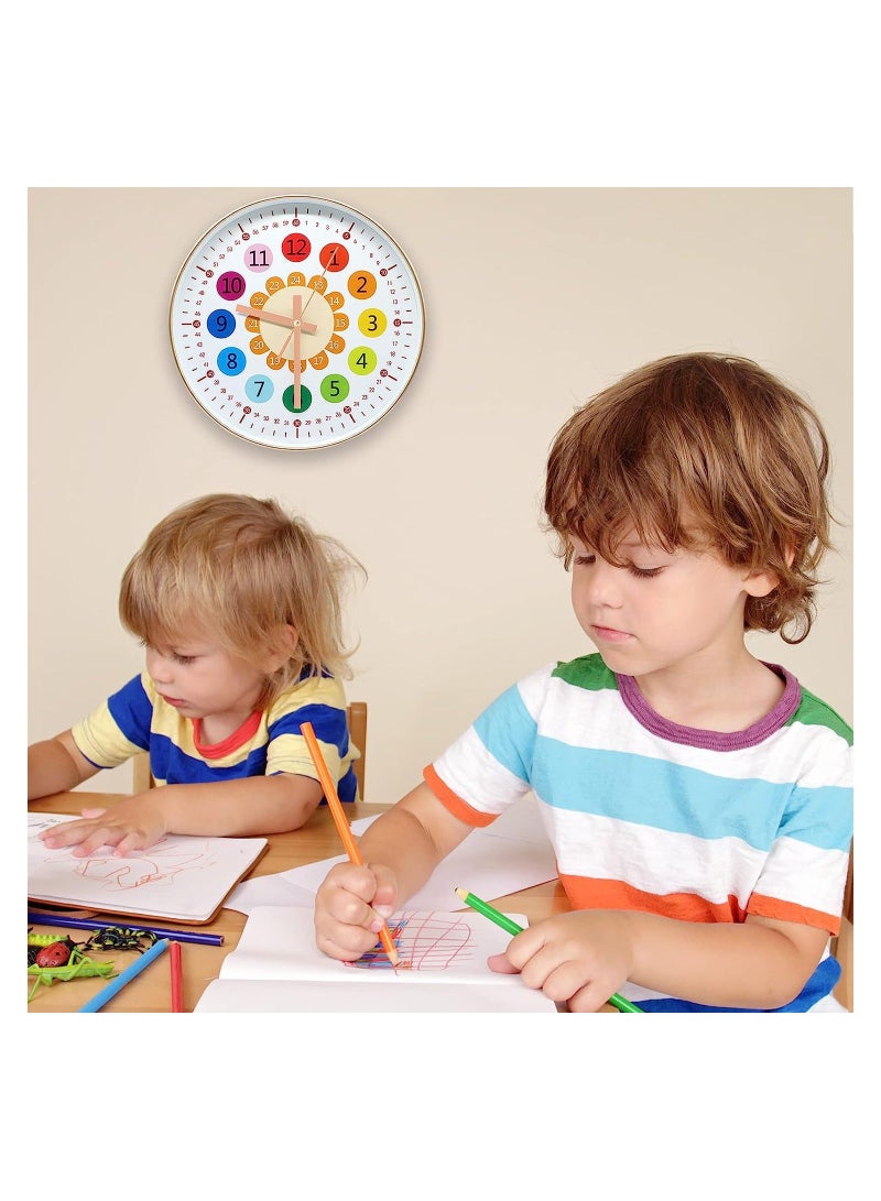 Learning Clock for Kids, Telling Time Teaching Clock, Kids Room Wall Decor, Silent Non Ticking Analog Battery Operated Room, Bedrooms, Playroom, School