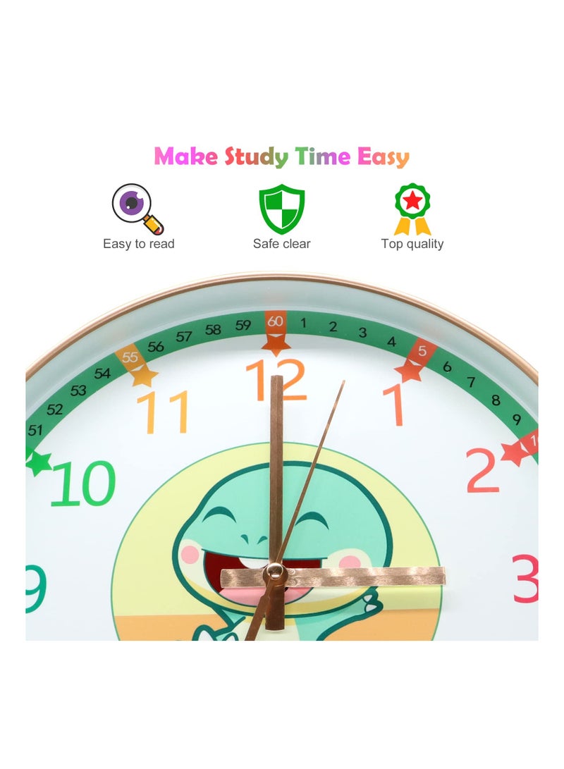 Learning Clock for Kids, Telling Time Teaching Clock, Kids Room Wall Clocks, Silent Non Ticking Learn to Tell Time Clock, Colorful Wall Clock for Kids Room, Bedrooms, Playroom, School (Dinosaur)