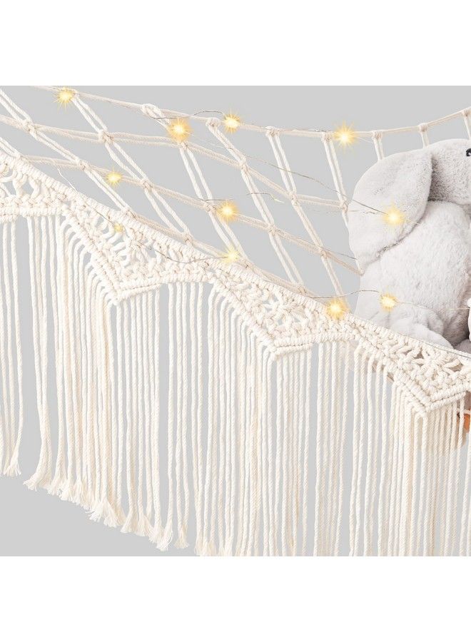 Stuffed Animal Hammock Macrame Toy Storage Organizer With Lights And Tassels Boho Hanging Stuff Animals Net Large Capability Corner Toys Display Holder For Nursery Kid Room Playroom 1 Piece