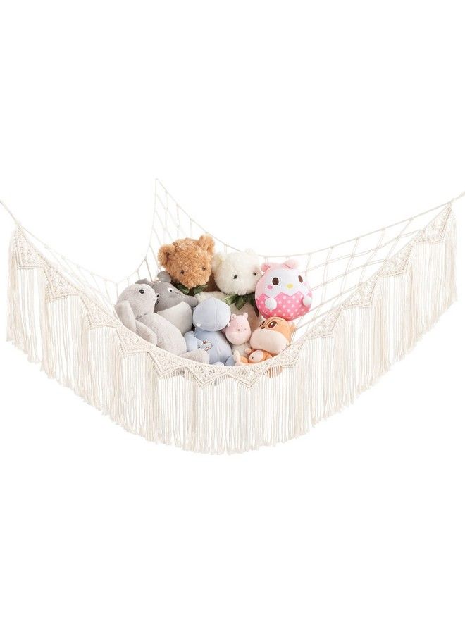 Stuffed Animal Hammock Macrame Toy Storage Organizer With Lights And Tassels Boho Hanging Stuff Animals Net Large Capability Corner Toys Display Holder For Nursery Kid Room Playroom 1 Piece