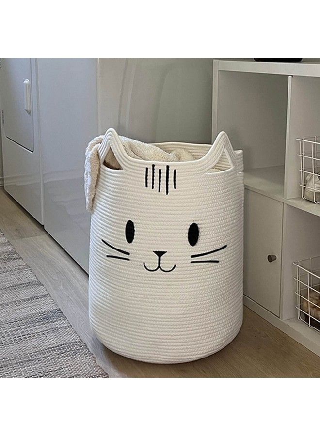 Cute Baby Laundry Basket Tall Nursery Hamper For Clothes Towels Blankets Kids Toy Storage Basket For Living Room Bedroom Cat Basket For Playroom 16 X 20 Inches White