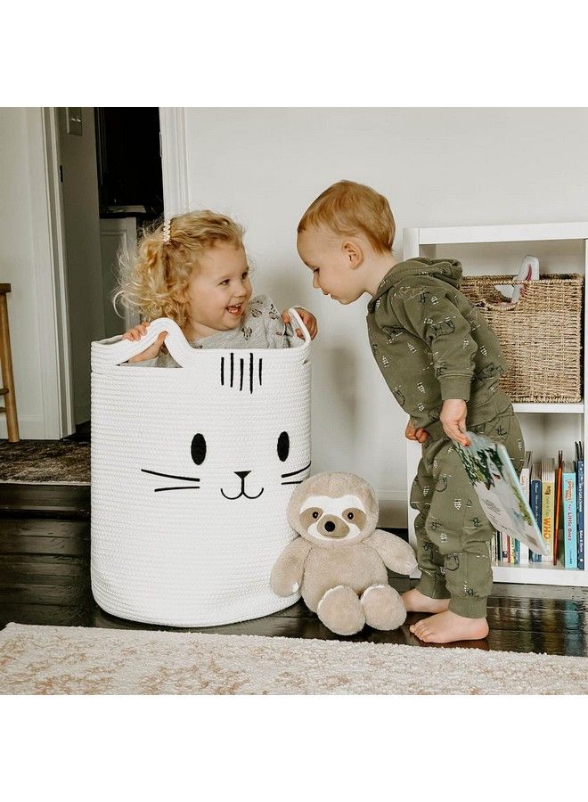 Cute Baby Laundry Basket Tall Nursery Hamper For Clothes Towels Blankets Kids Toy Storage Basket For Living Room Bedroom Cat Basket For Playroom 16 X 20 Inches White