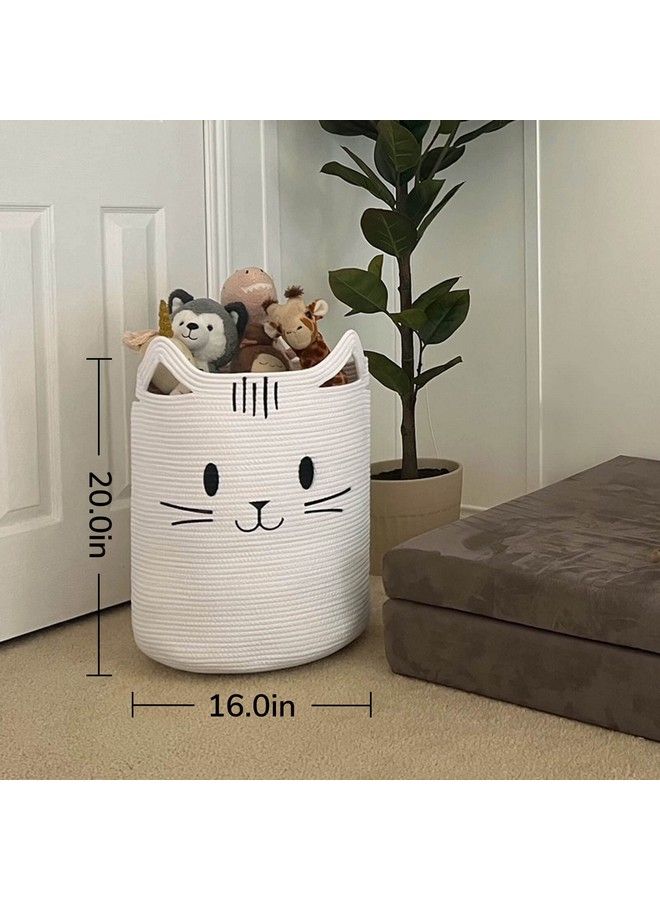 Cute Baby Laundry Basket Tall Nursery Hamper For Clothes Towels Blankets Kids Toy Storage Basket For Living Room Bedroom Cat Basket For Playroom 16 X 20 Inches White