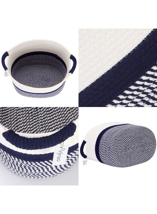 Oval Cotton Rope Storage Basket Collapsible Nursery Storage Box Container Organizer With Handles 16 X 13 Inches Off White And Dark Blue