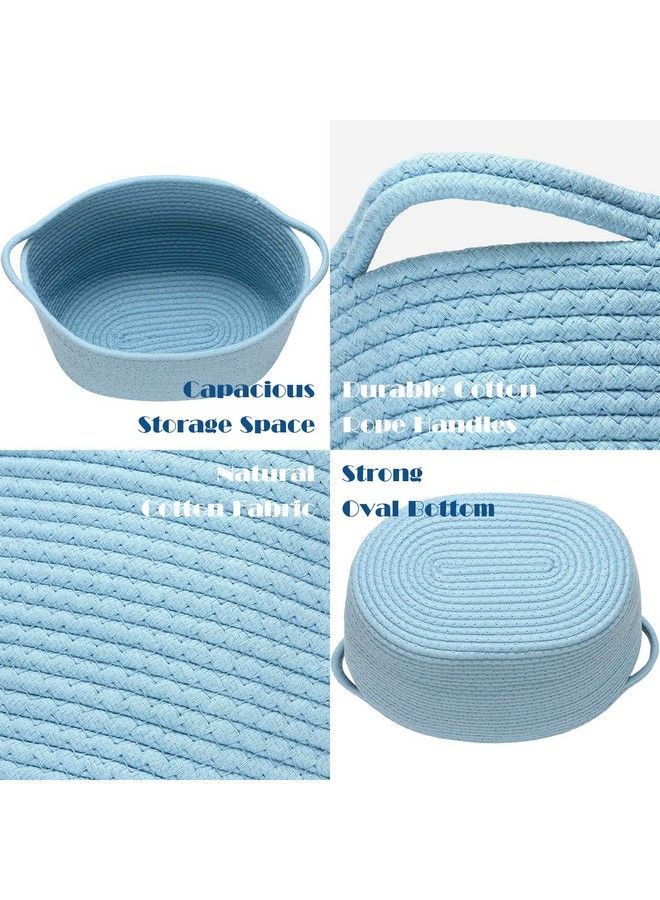 Oval Cotton Rope Woven Storage Basket With Handles Diaper Caddy Nursery Nappies Organizer Baby Shower Basket For Kid'S Room 12.2 X 8.7 X 9 Inches (Small Size Blue)