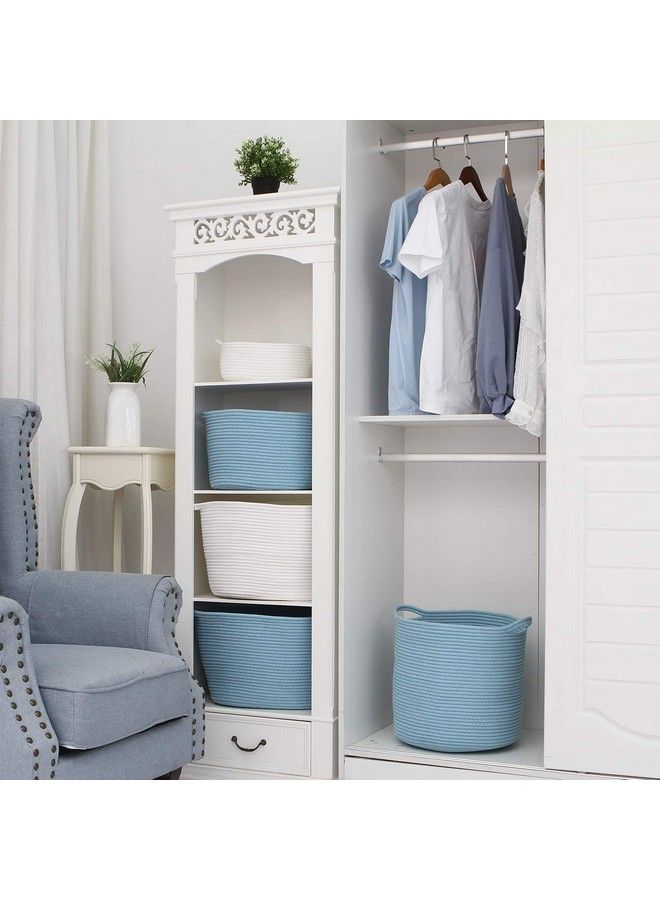 Oval Cotton Rope Woven Storage Basket With Handles Diaper Caddy Nursery Nappies Organizer Baby Shower Basket For Kid'S Room 12.2 X 8.7 X 9 Inches (Small Size Blue)