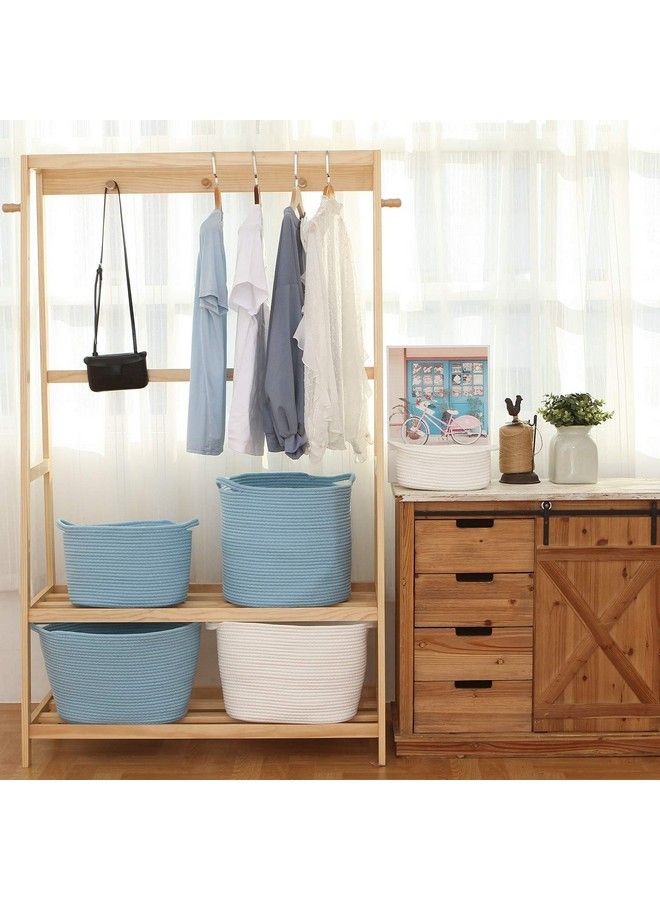 Oval Cotton Rope Woven Storage Basket With Handles Diaper Caddy Nursery Nappies Organizer Baby Shower Basket For Kid'S Room 12.2 X 8.7 X 9 Inches (Small Size Blue)