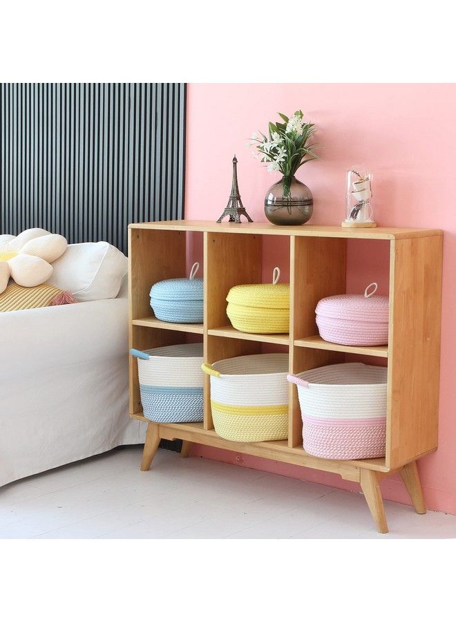 Oval Cotton Rope Storage Basket Collapsible Nursery Storage Box Container Organizer With Handles 13 X 10 Inches Off White And Yellow