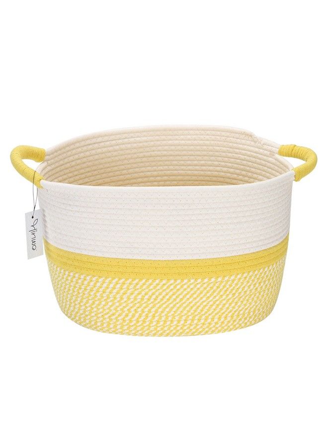 Oval Cotton Rope Storage Basket Collapsible Nursery Storage Box Container Organizer With Handles 13 X 10 Inches Off White And Yellow