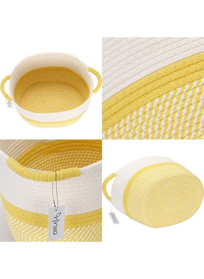 Oval Cotton Rope Storage Basket Collapsible Nursery Storage Box Container Organizer With Handles 13 X 10 Inches Off White And Yellow