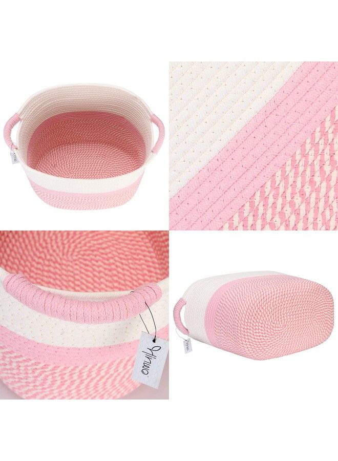 Oval Cotton Rope Storage Basket Collapsible Nursery Storage Box Container Organizer With Handles 16 X 13 Inches Off White And Pink
