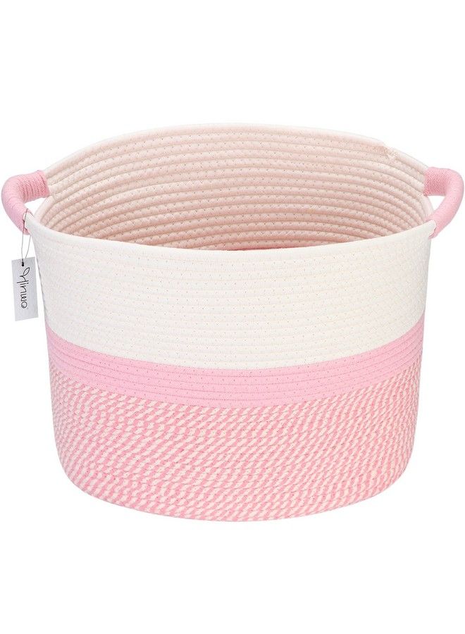 Oval Cotton Rope Storage Basket Collapsible Nursery Storage Box Container Organizer With Handles 16 X 13 Inches Off White And Pink