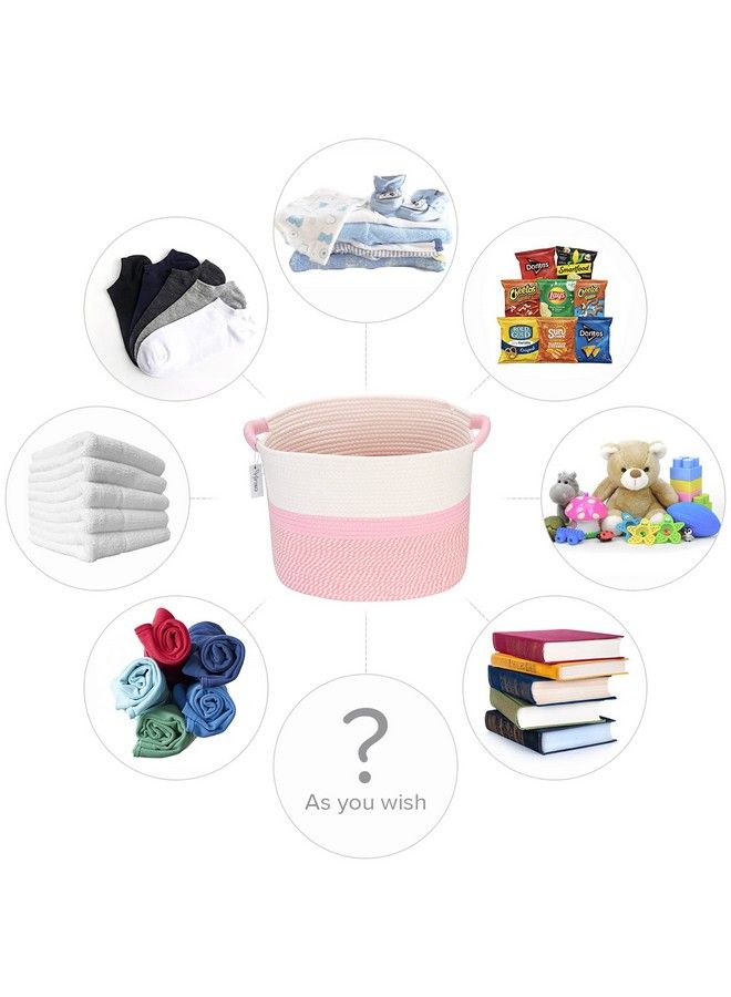 Oval Cotton Rope Storage Basket Collapsible Nursery Storage Box Container Organizer With Handles 16 X 13 Inches Off White And Pink