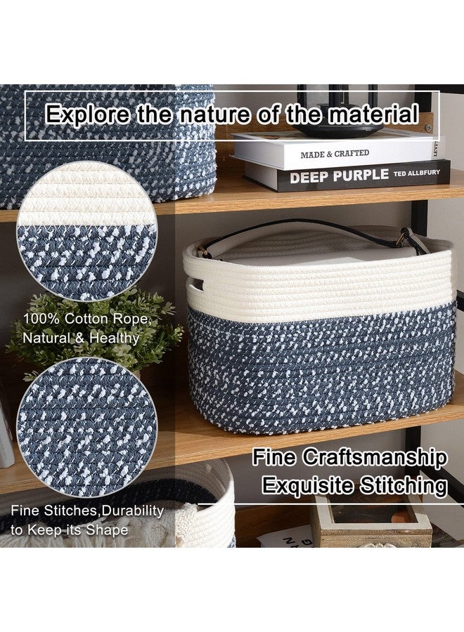 Storage Basket Woven Baskets For Storage Cotton Rope Basket For Toystowel Baskets For Bathroom Pack Of 3White Blue