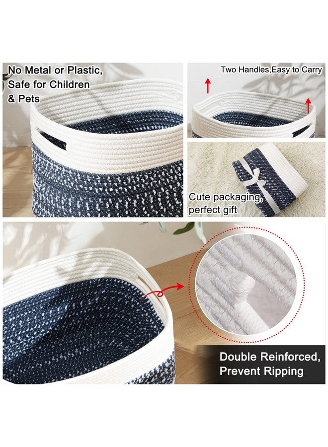 Storage Basket Woven Baskets For Storage Cotton Rope Basket For Toystowel Baskets For Bathroom Pack Of 3White Blue