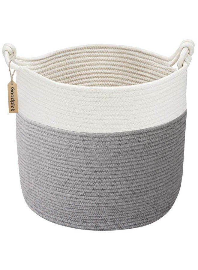 Cotton Rope Basket With Handle For Baby Laundry Basket Toy Storage Blanket Storage Nursery Basket Soft Storage Binswoven Basket 15'' × 15'' × 14.2'' Grey