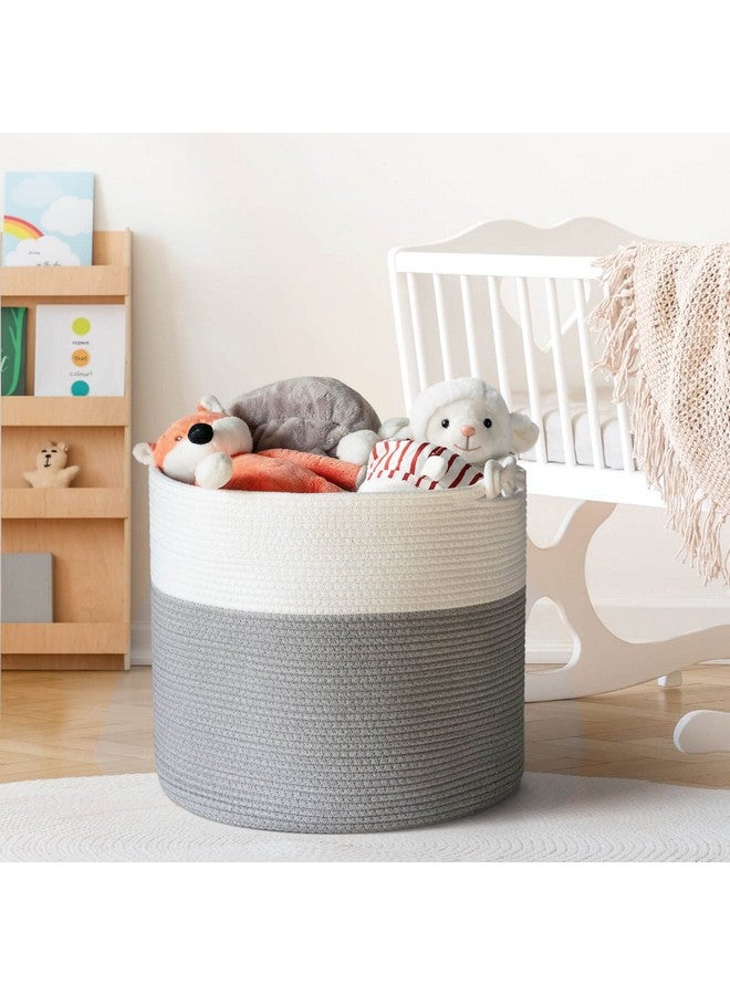 Cotton Rope Basket With Handle For Baby Laundry Basket Toy Storage Blanket Storage Nursery Basket Soft Storage Binswoven Basket 15'' × 15'' × 14.2'' Grey