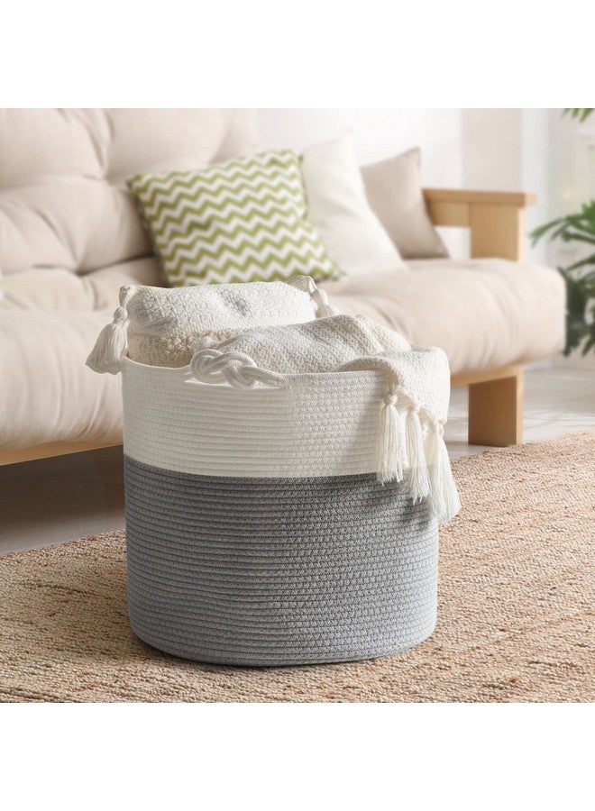 Cotton Rope Basket With Handle For Baby Laundry Basket Toy Storage Blanket Storage Nursery Basket Soft Storage Binswoven Basket 15'' × 15'' × 14.2'' Grey