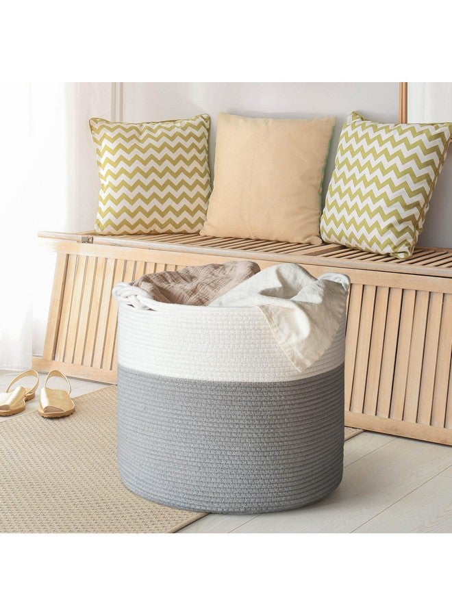 Cotton Rope Basket With Handle For Baby Laundry Basket Toy Storage Blanket Storage Nursery Basket Soft Storage Binswoven Basket 15'' × 15'' × 14.2'' Grey