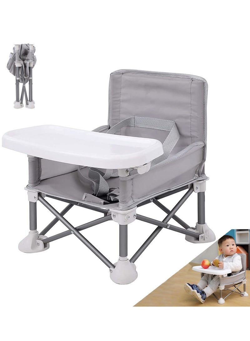 Children's Dining Chair Portable Foldable Multifunctional Children's Dining Stool Baby Seat with Removable Tray Storage Bag Suitable for Boys and Girls 6-36 Months Outdoor Outing Eating Seat (Grey)