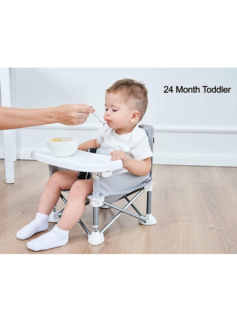 Children's Dining Chair Portable Foldable Multifunctional Children's Dining Stool Baby Seat with Removable Tray Storage Bag Suitable for Boys and Girls 6-36 Months Outdoor Outing Eating Seat (Grey)