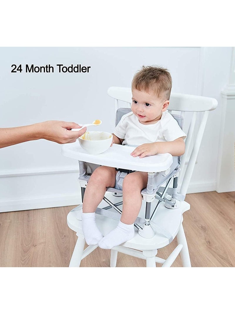 Children's Dining Chair Portable Foldable Multifunctional Children's Dining Stool Baby Seat with Removable Tray Storage Bag Suitable for Boys and Girls 6-36 Months Outdoor Outing Eating Seat (Grey)