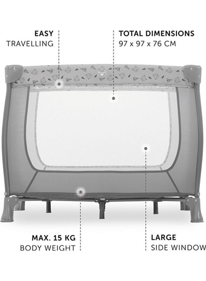 Sleep N Play Sq Playpen Travel Cot For Babies And Children From Birth To 15 Kg, Square 90 X 90 Cm, Compact Foldable Includes Carry Bag - Nordic Grey