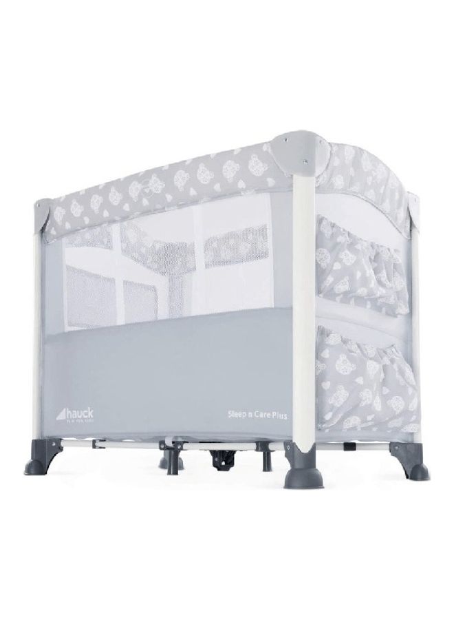 Bedside Crib Sleep N Care Plus, Co - Sleeper For New Born Babys From Birth Up To 9 Kg, Lowerable Side Part, Wheels, Toy Pockets, Storage Compartment, Foldable, Transport Bag, Teddy Grey