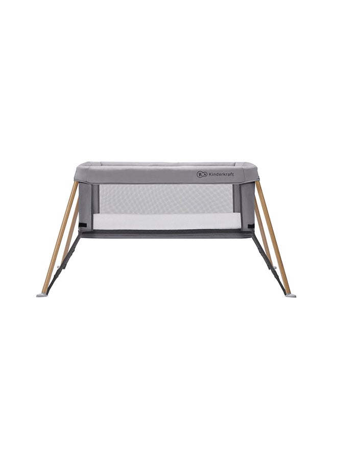 Movi Travel Cot - Grey And Wood