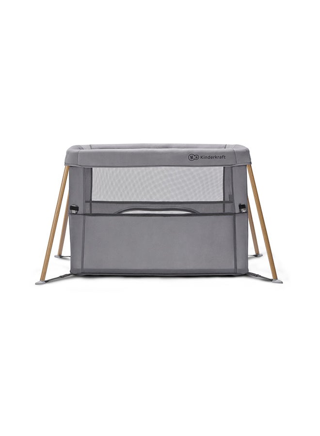 Movi Travel Cot - Grey And Wood