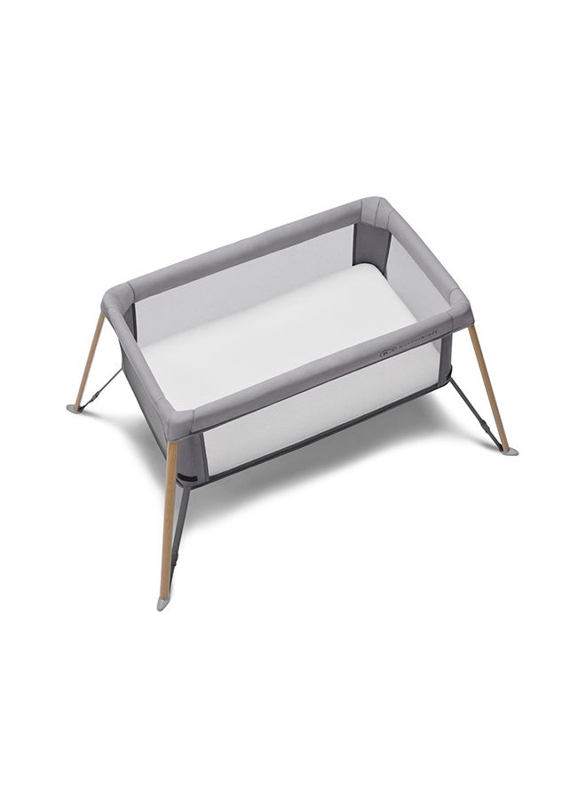 Movi Travel Cot - Grey And Wood