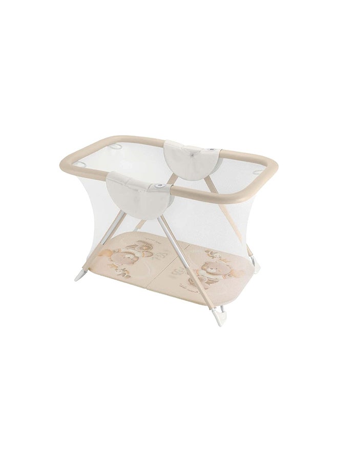 Brevettato Baby Cot - Beige - Functional  Playpen For Baby, Usage 0-15 Kg. 4 Support Handles, Made In Italy, Padded Anti-Bite Handrail, Compact Folding, Soft Tube Protection, Baby Bed, Playard